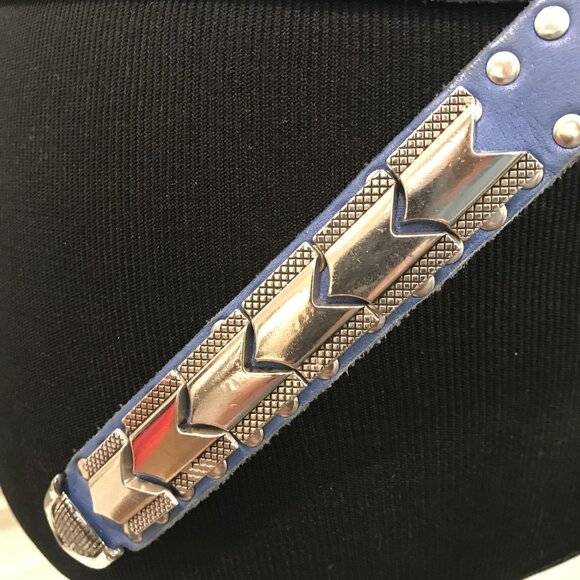 Studded Belt Womens Small Medium Blue Western Concho Buckle Silver Tone Grommet - Picture 6 of 8